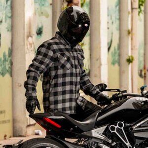RIDERACT® Men's Motorbike Flannel Shirt Grey and Black Riding Shirt NEW
